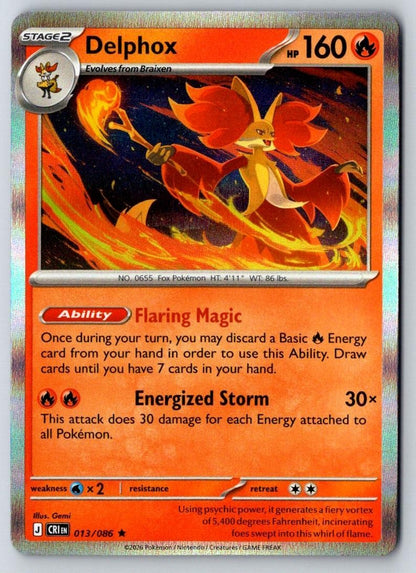 Delphox 013/086 Rare Chaos Rising Pokemon Holo Near Mint