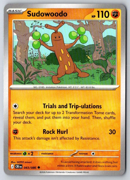 Sudowoodo 043/086 Uncommon Chaos Rising Pokemon Near Mint