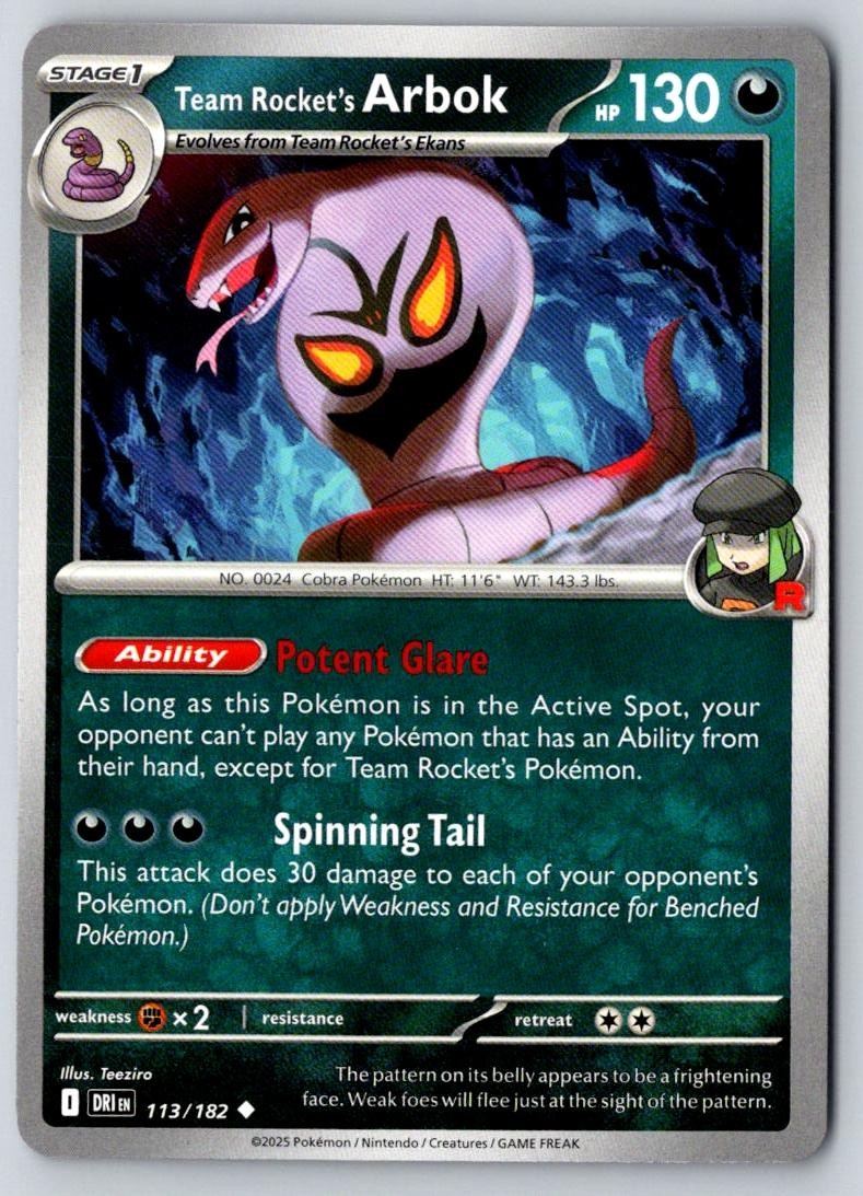 Team Rocket's Arbok 113/182 Uncommon Destined Rivals Pokemon Near Mint