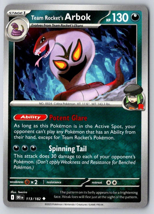 Team Rocket's Arbok 113/182 Uncommon Destined Rivals Pokemon Near Mint
