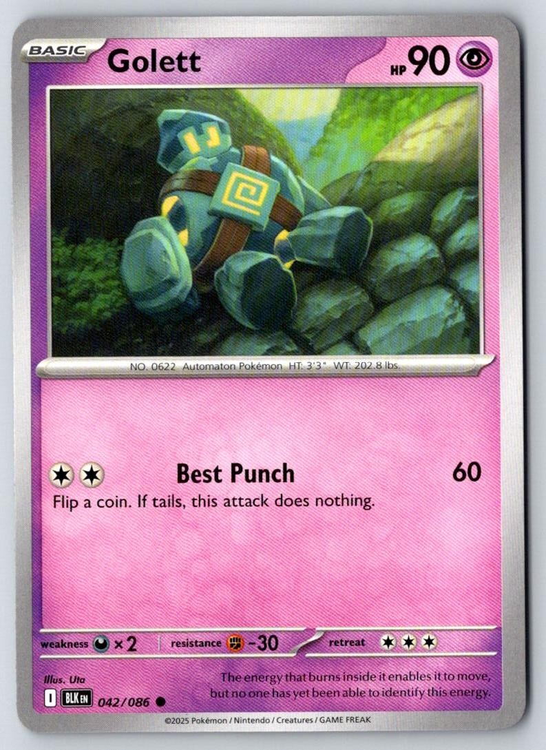 Golett 042/086 Common Black Bolt Pokemon Near Mint