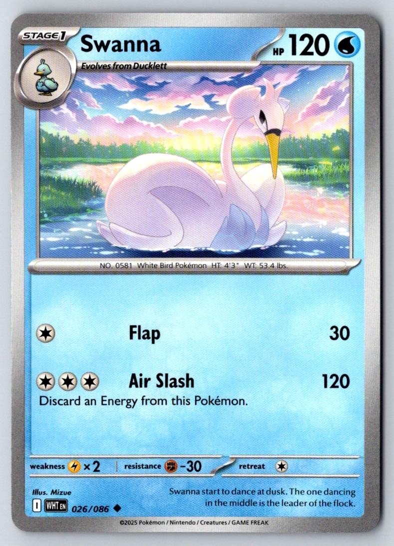 Swanna 026/086 Uncommon White Flare Pokemon Near Mint