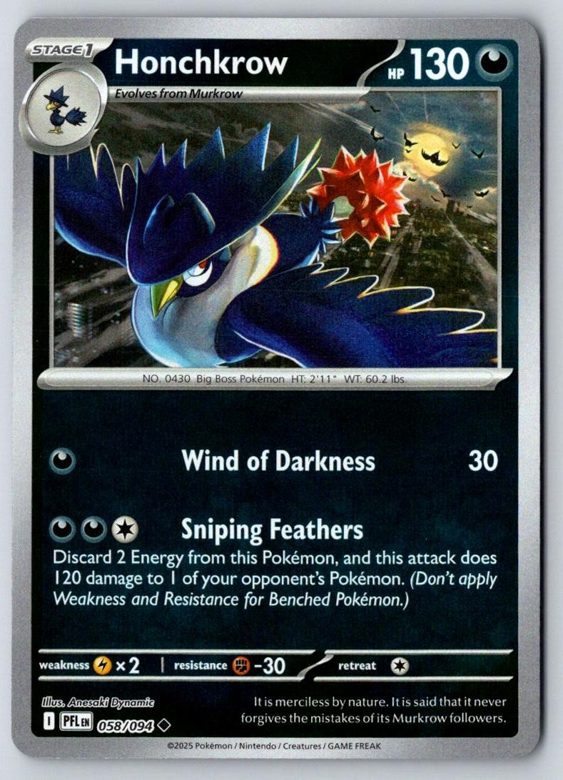 Honchkrow 058/094 Uncommon Phantasmal Flames Pokemon Near Mint