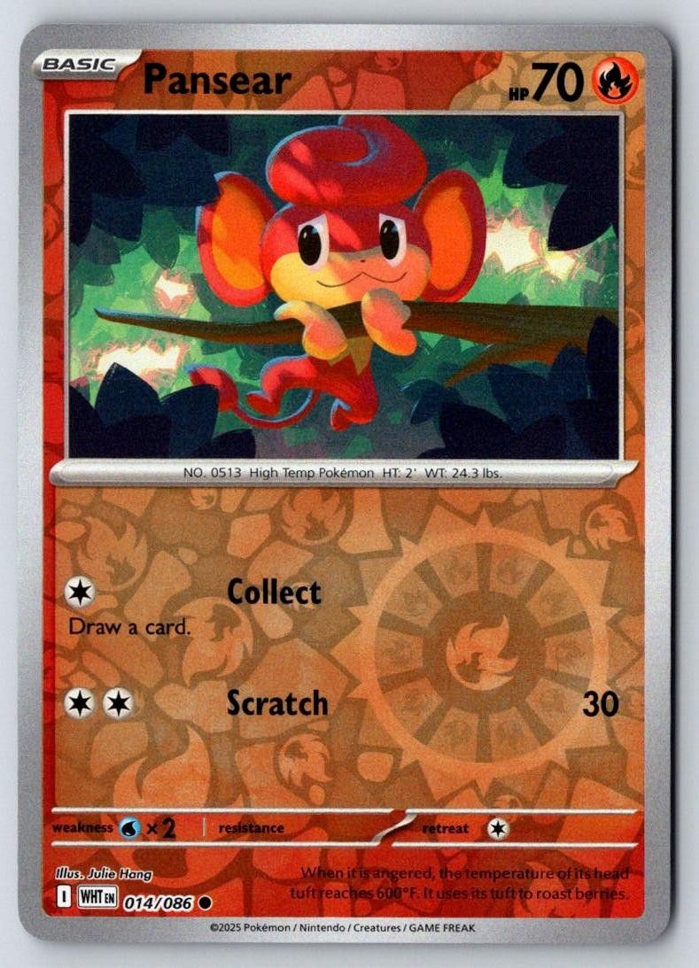 Pansear 014/086 Common White Flare Pokemon Reverse Holo Near Mint
