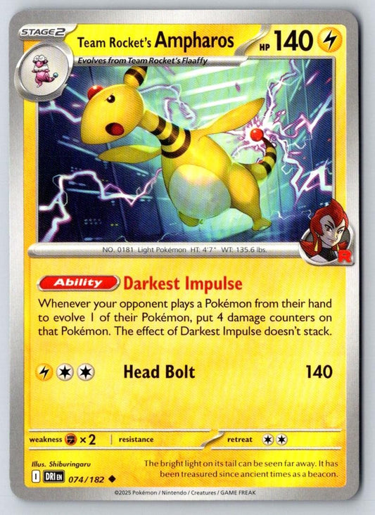 Team Rocket's Ampharos 074/182 Uncommon Destined Rivals Pokemon Near Mint