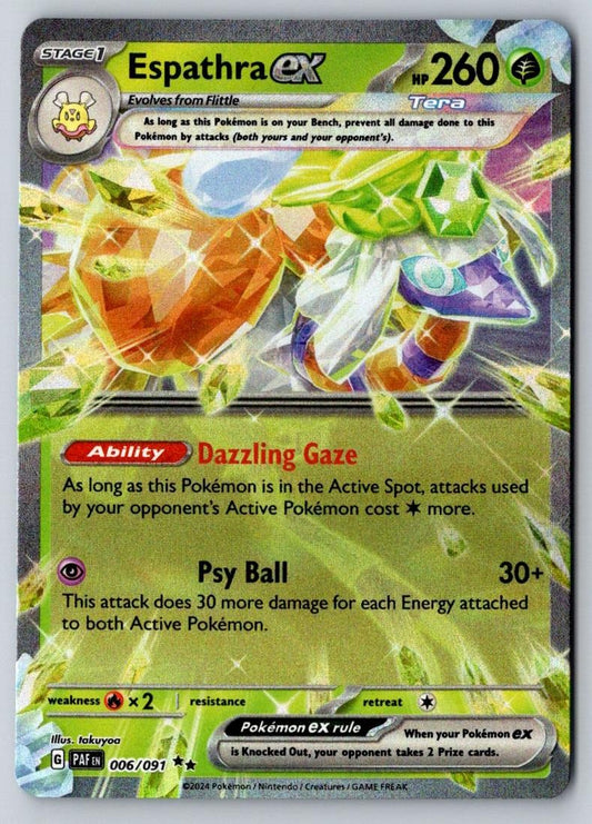 Espathra ex 006/091 Double Rare Paldean Fates Pokemon Near Mint