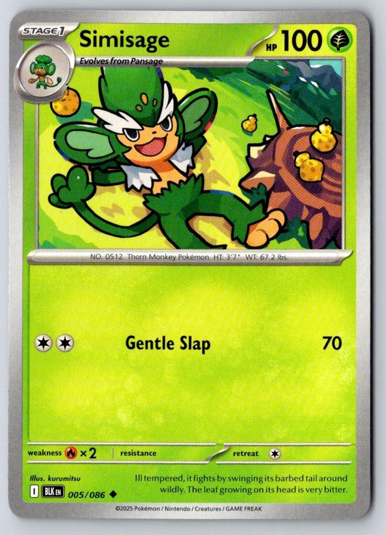Simisage 005/086 Uncommon Black Bolt Pokemon Near Mint
