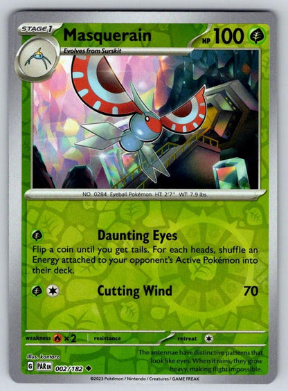 Masquerain 002/182 Uncommon Paradox Rift Pokemon Reverse Holo Near Mint