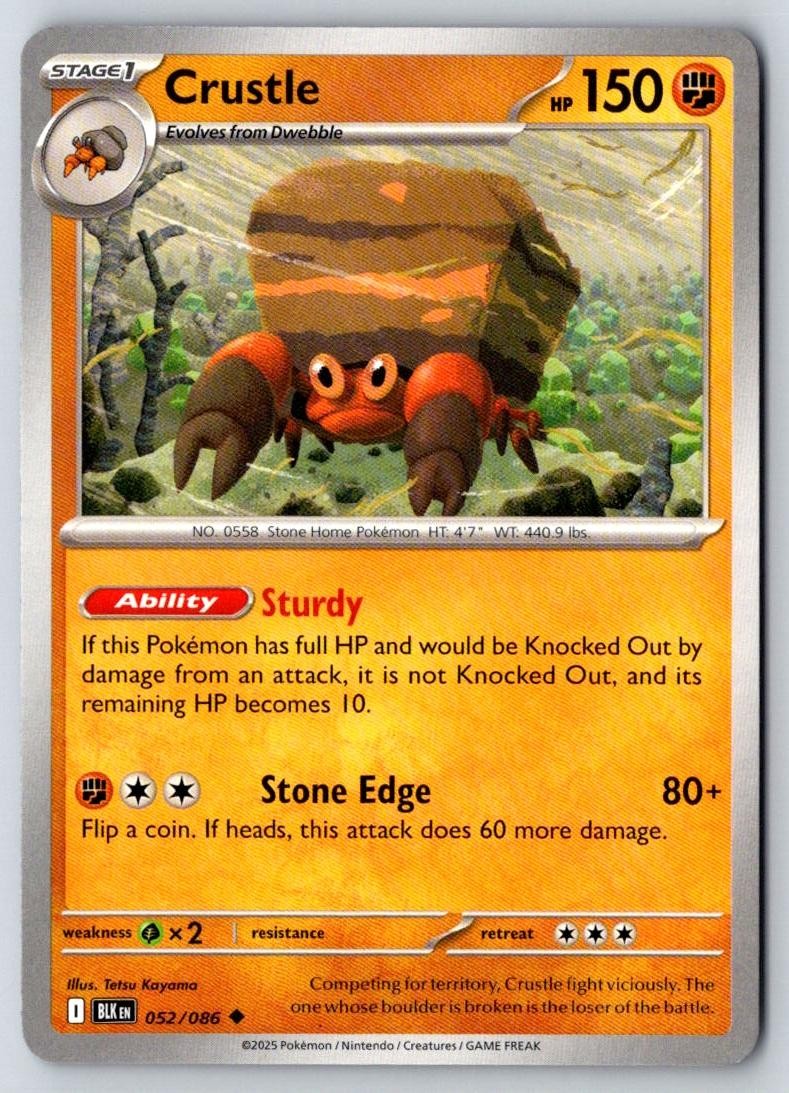 Crustle 052/086 Uncommon Black Bolt Pokemon Near Mint