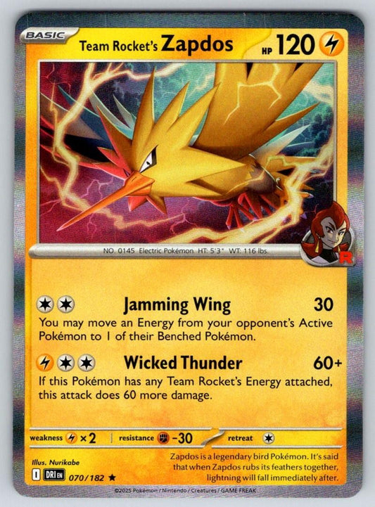 Team Rocket's Zapdos 070/182 Pokemon NM