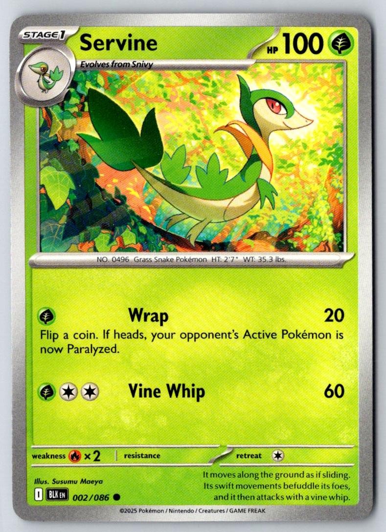 Servine 002/086 Common Black Bolt Pokemon Near Mint