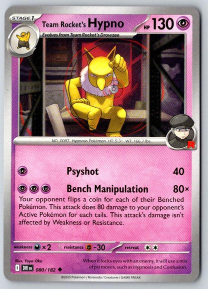 Team Rocket's Hypno 080/182 Uncommon Destined Rivals Pokemon Near Mint