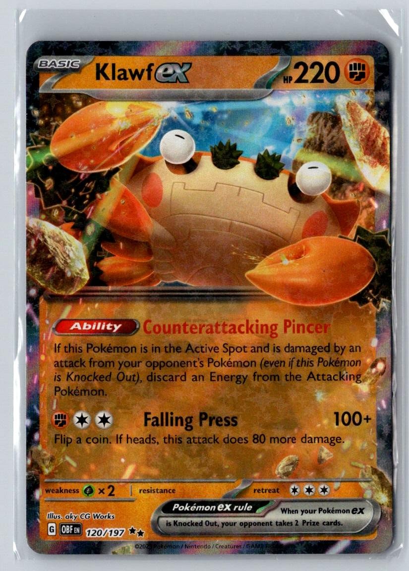 Klawf ex 120/197 Double Rare Obsidian Flames Pokemon Near Mint