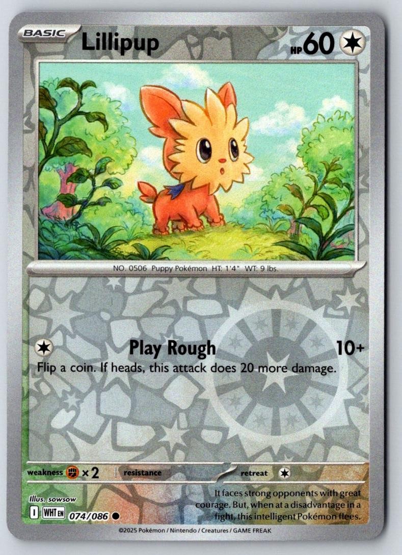 Lillipup 074/086 Common White Flare Pokemon Reverse Holo Near Mint