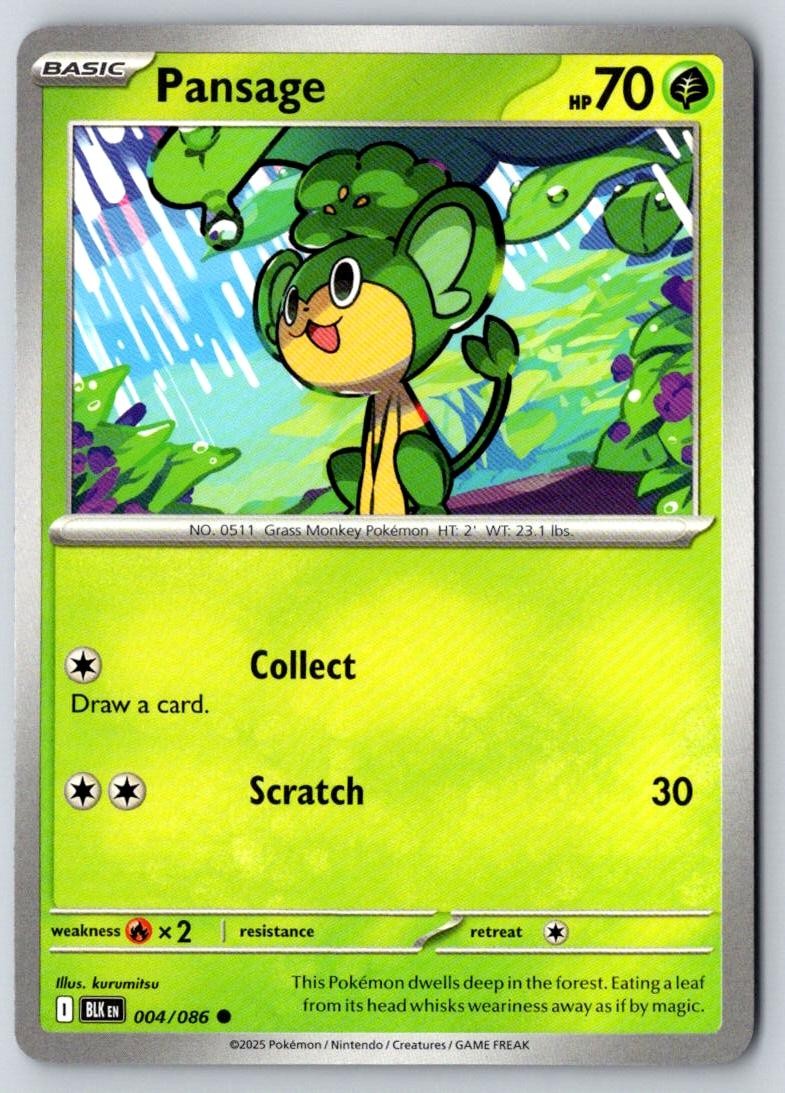 Pansage 004/086 Common Black Bolt Pokemon Near Mint