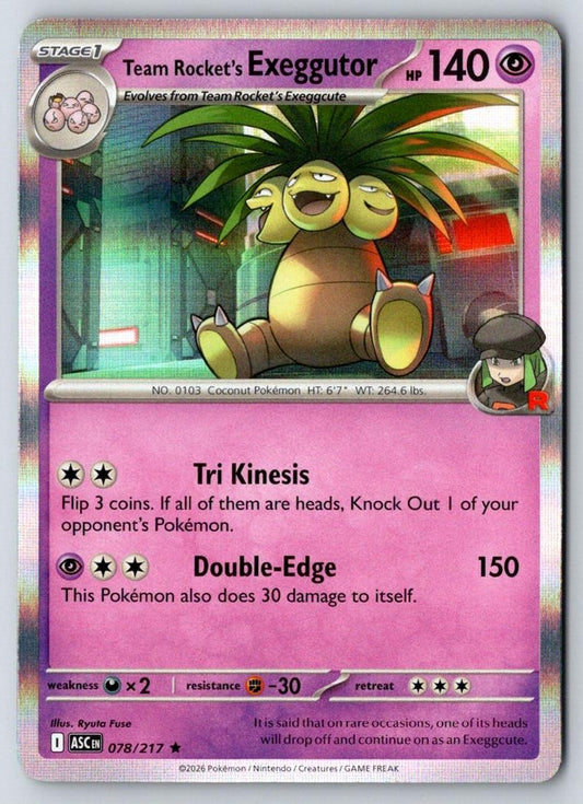 Team Rocket's exeggutor 078/217 Rare Ascended Heroes Pokemon Holo Near Mint