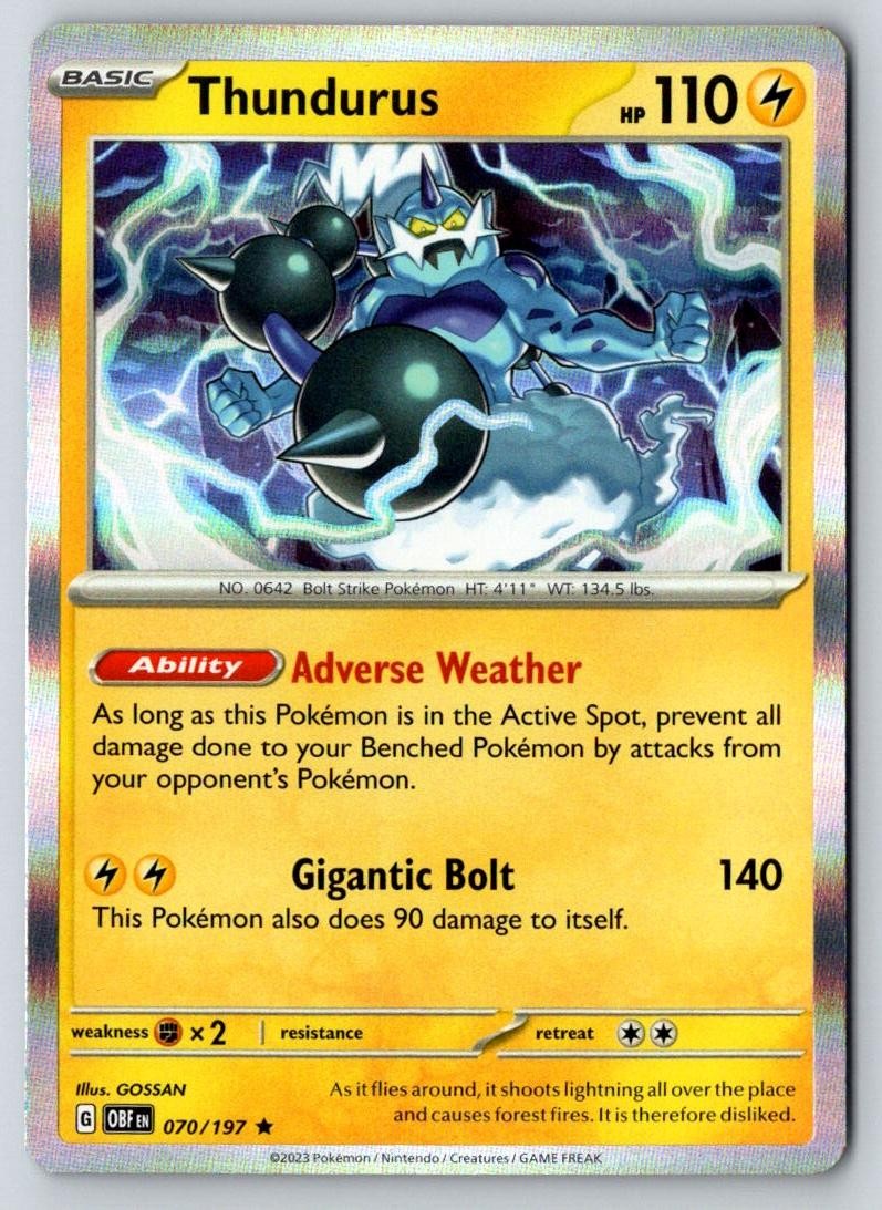 Thundurus 070/197 Rare Obsidian Flames Pokemon Holo Near Mint