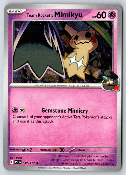 Team Rocket's Mimikyu 097/217 Uncommon Ascended Heroes Pokemon Near Mint