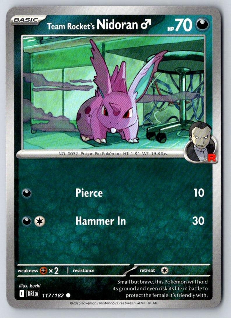 Team Rocket's NidoranM 117/182 Common Destined Rivals Pokemon Near Mint