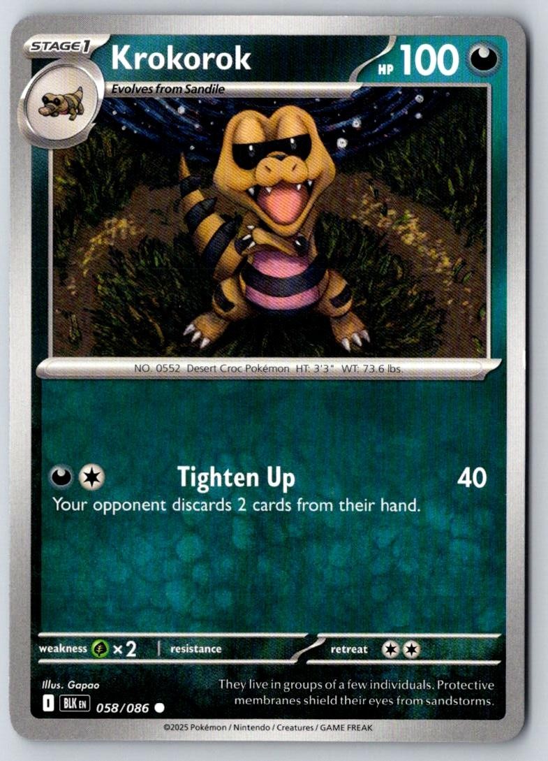 Krokorok 058/086 Common Black Bolt Pokemon Near Mint