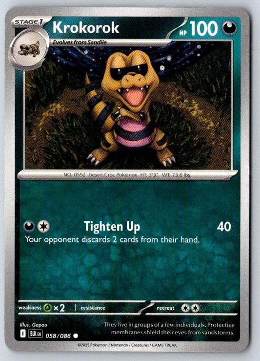 Krokorok 058/086 Common Black Bolt Pokemon Near Mint