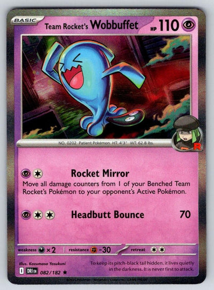 Team Rocket's Wobbuffet 082/182 Rare Destined Rivals Pokemon Holo Near Mint