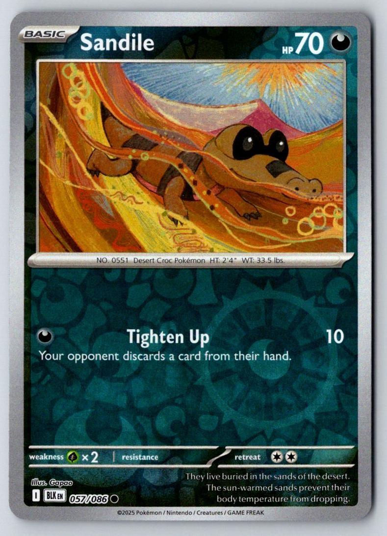 Sandile 057/086 Common Black Bolt Pokemon Near Mint