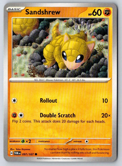 Sandshrew 097/167 Common Twilight Masquerade Pokemon Near Mint