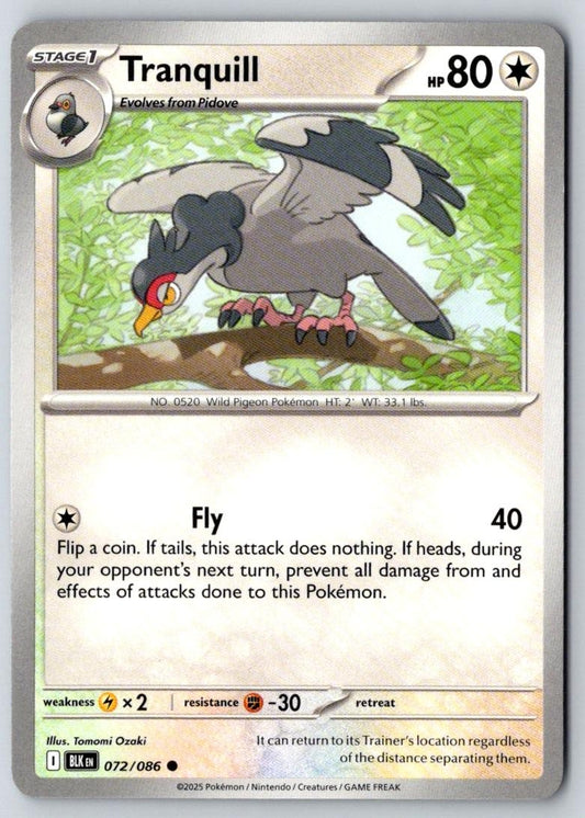 Tranquill 072/086 Common Black Bolt Pokemon Near Mint