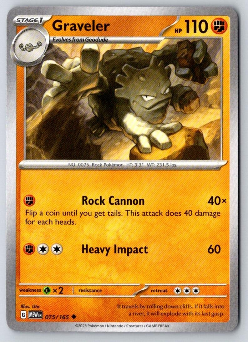 Graveler 075/165 Uncommon 151 Pokemon Near Mint