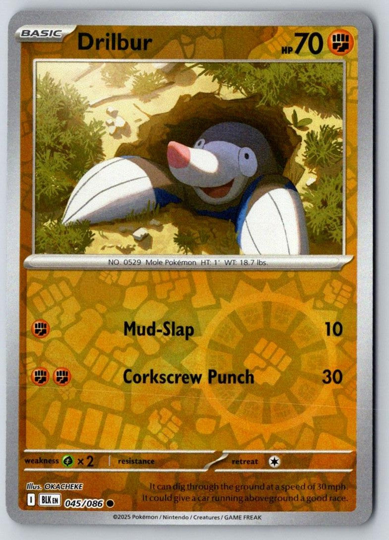 Drilbur 045/086 Common Black Bolt Pokemon Reverse Holo Near Mint