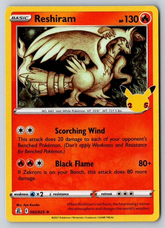 Reshiram 002/025 Rare Celebrations Pokemon Holo Near Mint