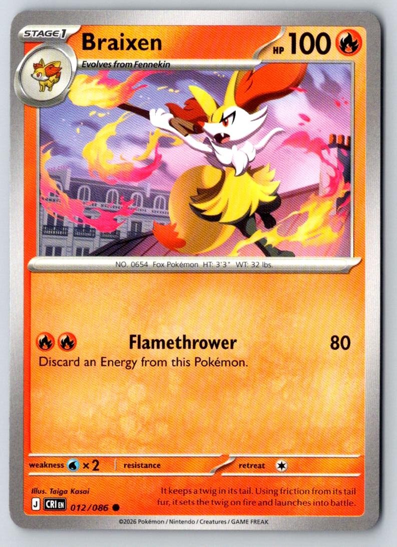 Braixen 012/086 Common Chaos Rising Pokemon Near Mint