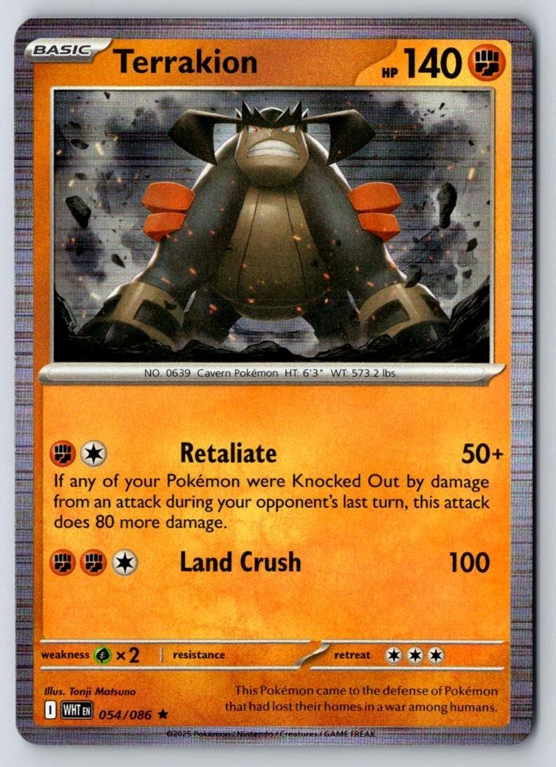 Terrakion 054/086 Holo Rare White Flare Pokemon Near Mint