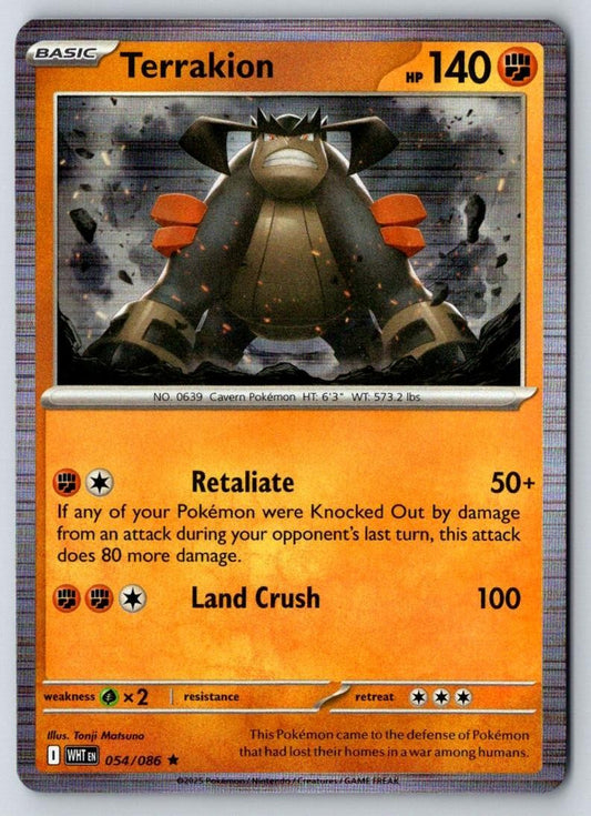 Terrakion 054/086 Holo Rare White Flare Pokemon Near Mint