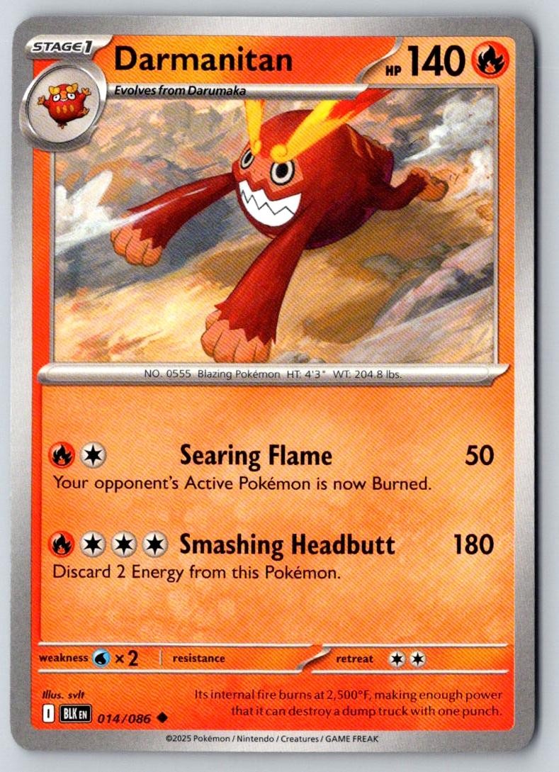 Darmanitan 014/086 Uncommon Black Bolt Pokemon Near Mint