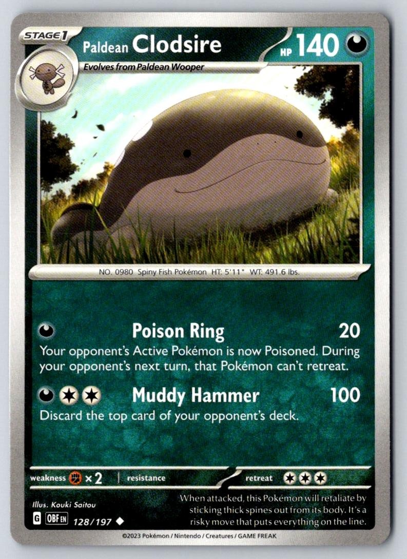 Paldean Clodsire 128/197 Uncommon Obsidian Flames Pokemon Near Mint