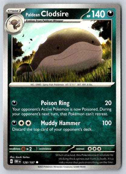 Paldean Clodsire 128/197 Uncommon Obsidian Flames Pokemon Near Mint