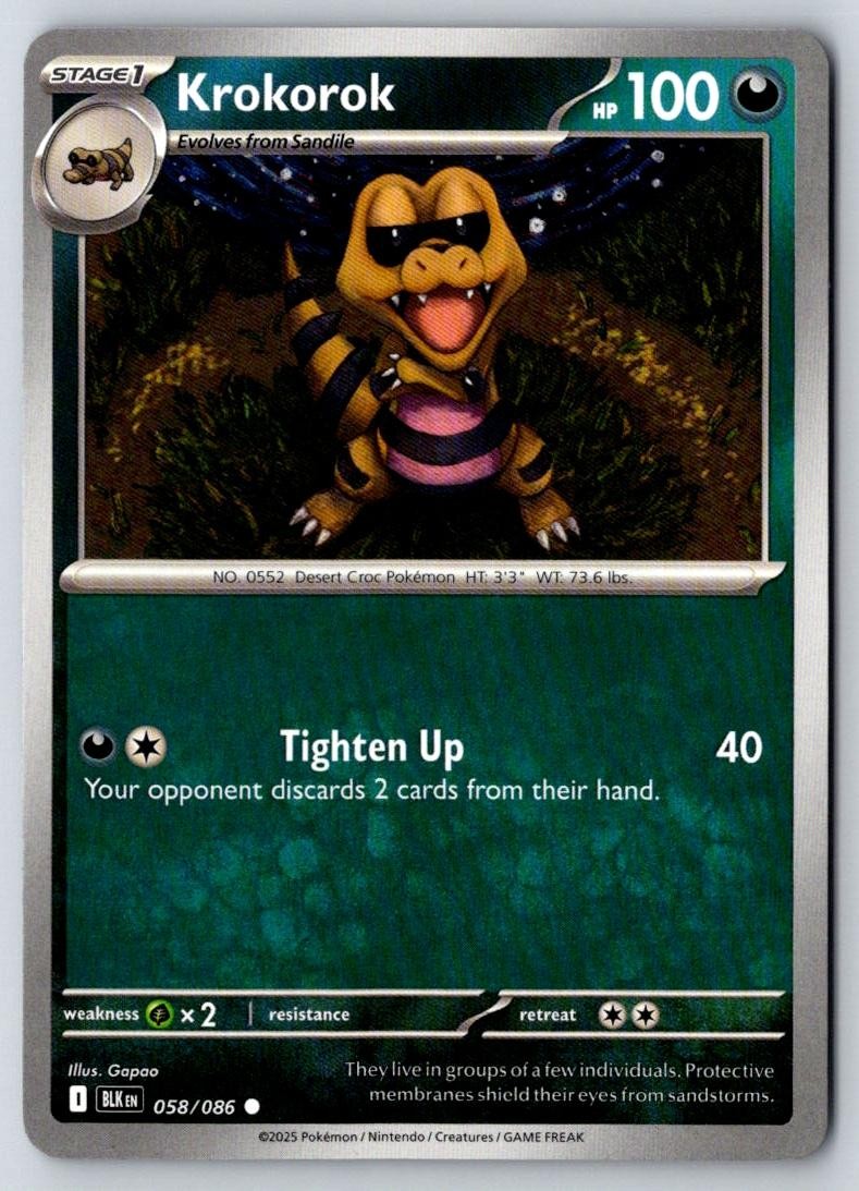Krokorok 058/086 Common Black Bolt Pokemon Near Mint