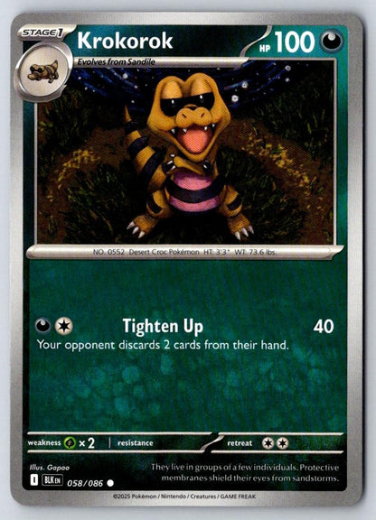 Krokorok 058/086 Common Black Bolt Pokemon Near Mint