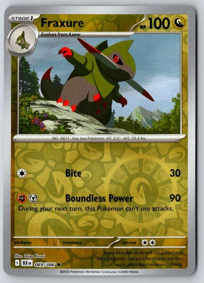 Fraxure 069/086 Common Black Bolt Pokemon Reverse Holo Near Mint