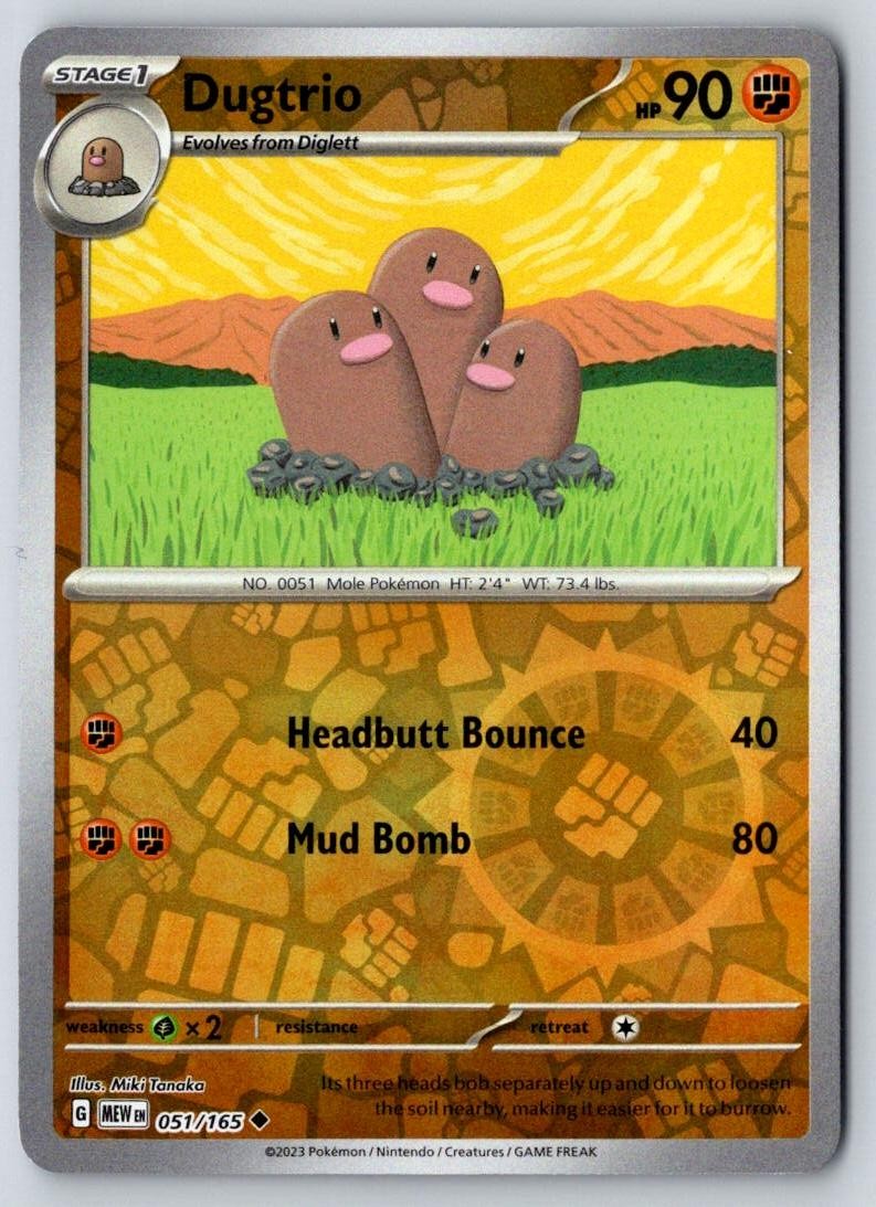 Dugtrio 051/165 Uncommon 151 Pokemon Near Mint