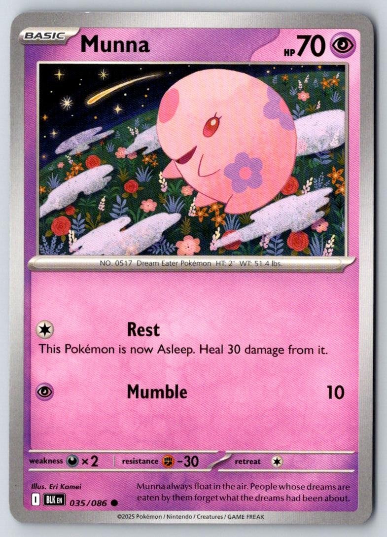 Munna 035/086 Common Black Bolt Pokemon Near Mint