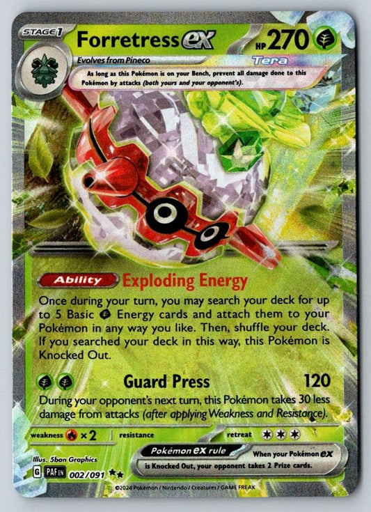 Forretress ex 002/091 Double Rare Paldean Fates Pokemon Near Mint