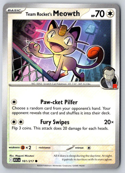 Team Rocket's Meowth 161/217 Common Ascended Heroes Pokemon Near Mint
