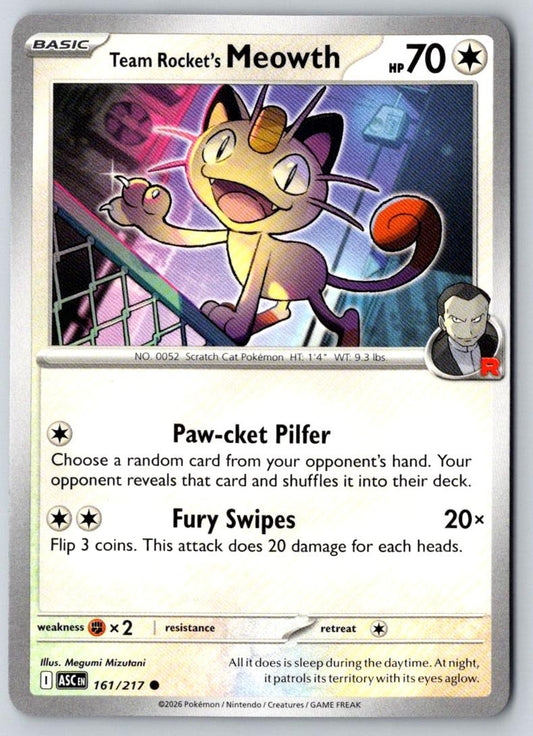 Team Rocket's Meowth 161/217 Common Ascended Heroes Pokemon Near Mint