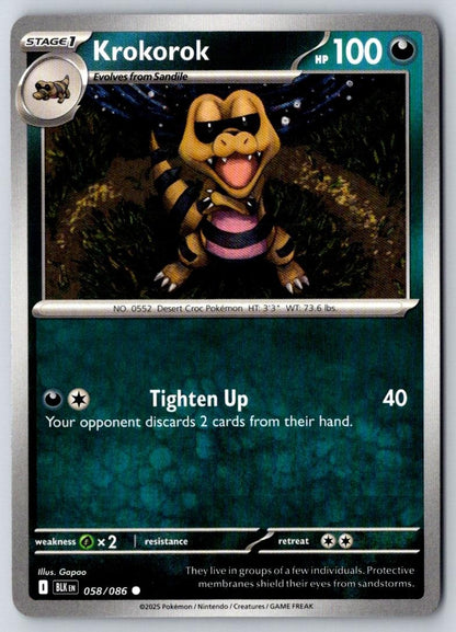 Krokorok 058/086 Common Black Bolt Pokemon Near Mint