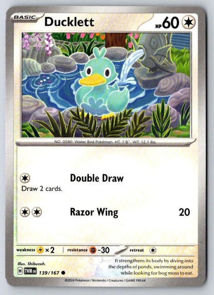 Ducklett 139/167 Common Twilight Masquerade Pokemon Near Mint