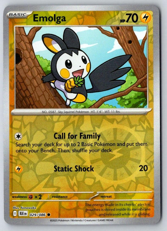 Emolga 029/086 Common Black Bolt Pokemon Reverse Holo Near Mint