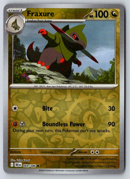 Fraxure 069/086 Common Black Bolt Pokemon Reverse Holo Near Mint